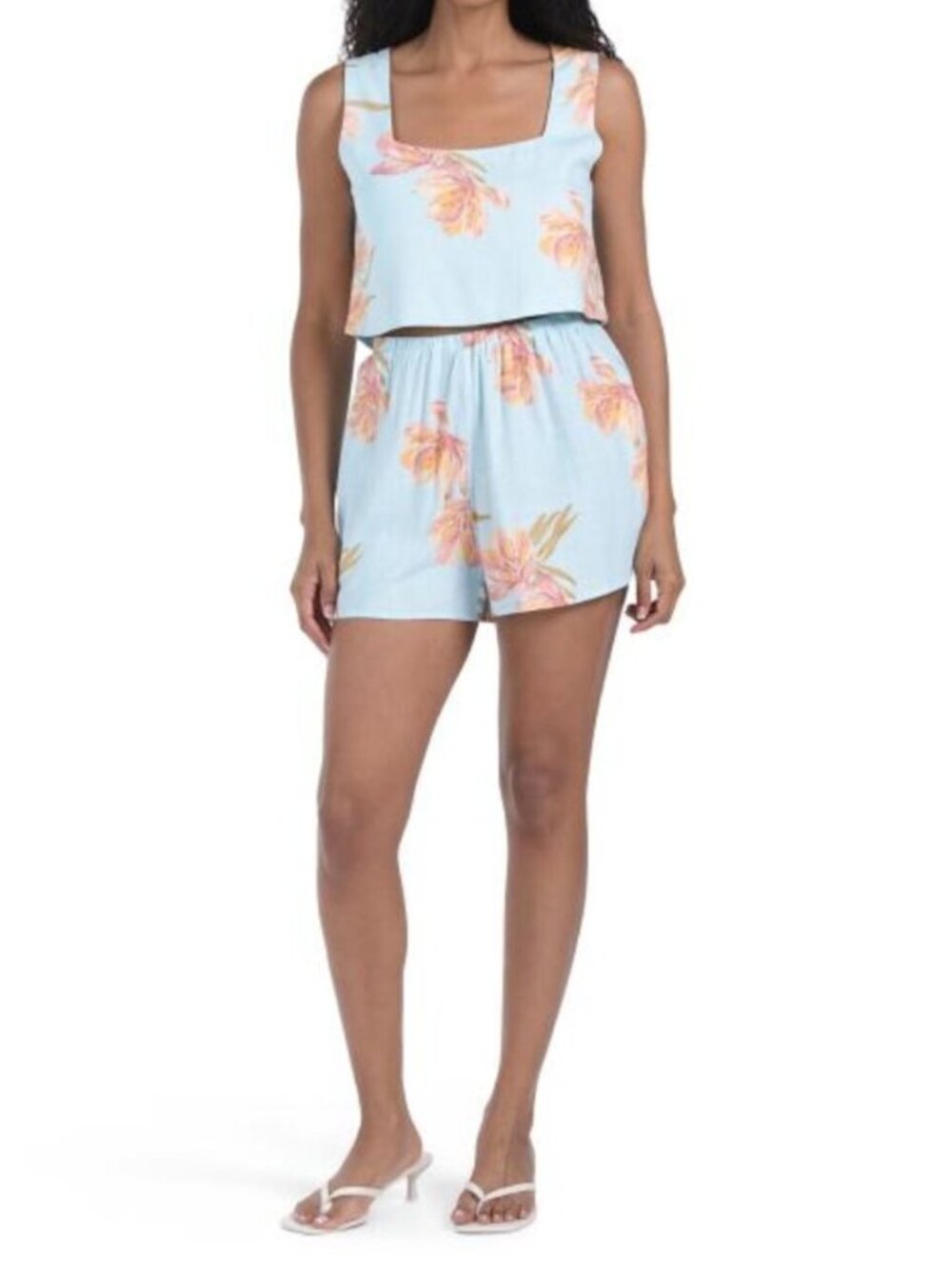 PAPERHEART 2pc Linen Blend Square Neck Cropped Top And Shorts Set